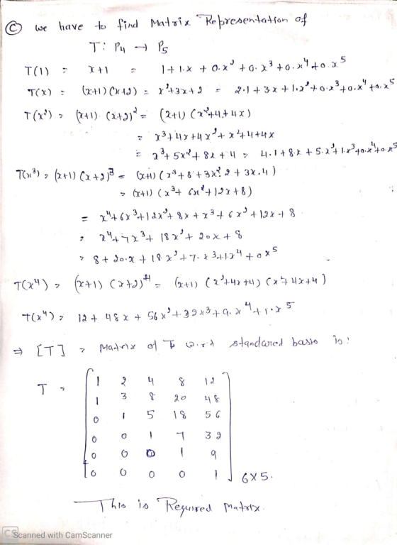 ♡ we have to find Matrix Representation of T: Pu - Ps T(1) T+1 1 + 1*+ + 0.x +0.73 +0.24+0.25 TOX) (x+1)(x+2) = x+3x+2 2.1+