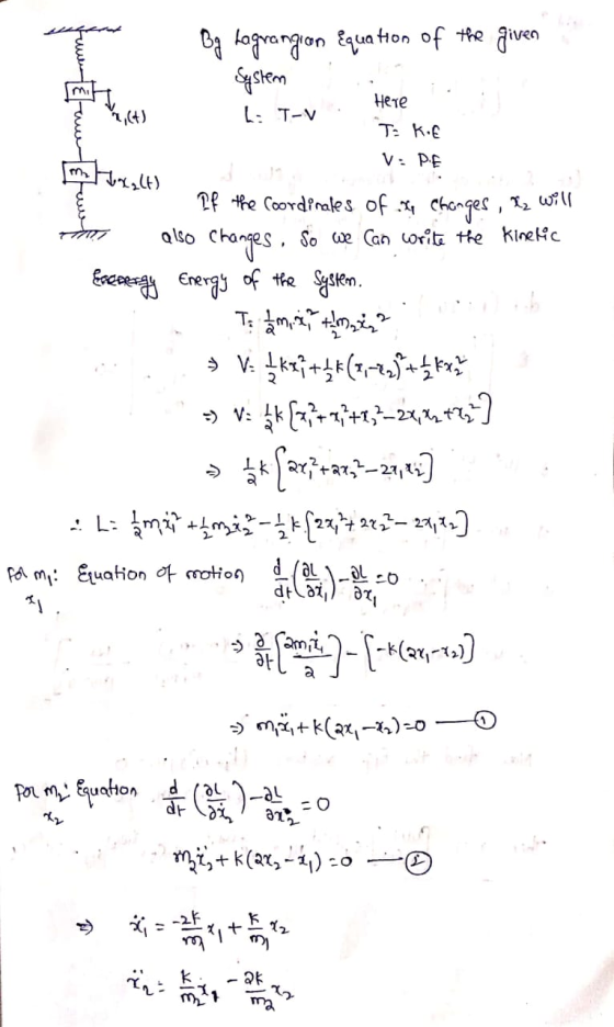 Bg Lagrangion Equation of the given System . 6: T-V . Here 6: T-V Takie m aa(t) ne the coordinates of ack V: DE 2. If the coo