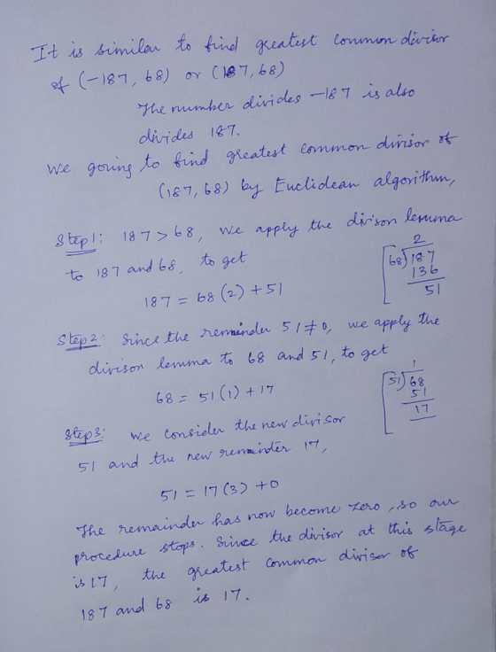 oivides ET (#1,68) e . Euclidean, algorithw to 187 and bs toget 68 187 13 b sl 137 68 ) +51 staper and then enveurdin, 51#0,