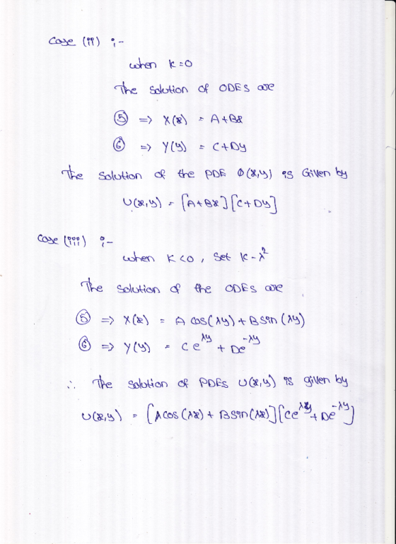 Coje (il;- when kao The Soletion of ODES QUE =X(X) - A+Bd © >> Yy) = CHOy The solution of the PDE o (8,4) as Given by 0 (38,9