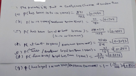 The points to that a cuxtormer chesen at random than (a) p (has been to to -14 years) = 89. (h) (10-14 years/ sustomer from E