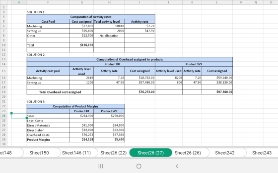 M N O SOLUTION 1: Cost Pool Machining Setting up Other Computation of Activity rates Cost assigned Total activity level $77,8