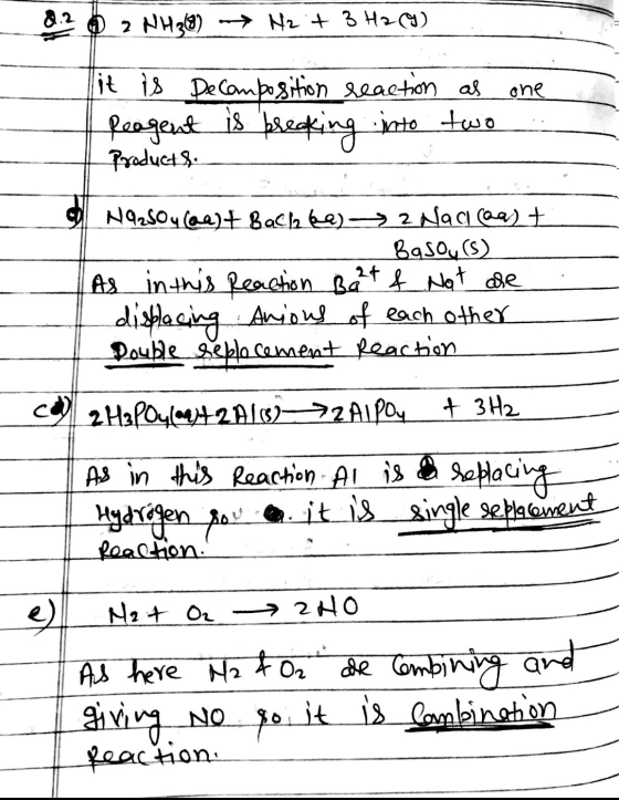1.2 0 2 NH3(8) Net 3 H2 (9) lit is Decomposition reaction as one Reagent is breaking into two.. Products Na2SO4 (aa) + Bach 6