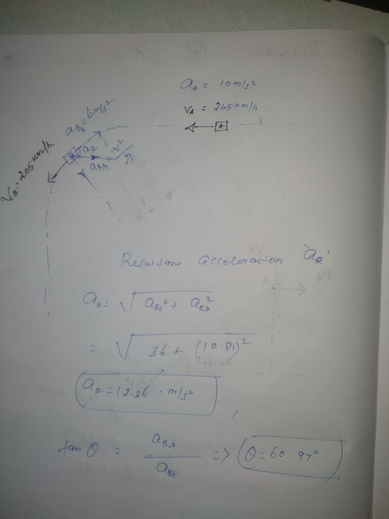 da = 10m/s2 VA = 245 km/ boml? ab? r .205 kn aBr VB Resultant acceleration ar 1 2 BE Apr 2 V 367 (10.00 Qp = 12:36 . m/s² a B