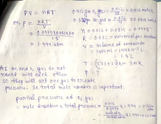 05129m 02 gus 0512 0016 maleo 0-3 26m He gas PV nRT 20.0315ak O1, P RT 0.016+ 0.0815 R 0.082=Universalgas eonstan Vo lume of