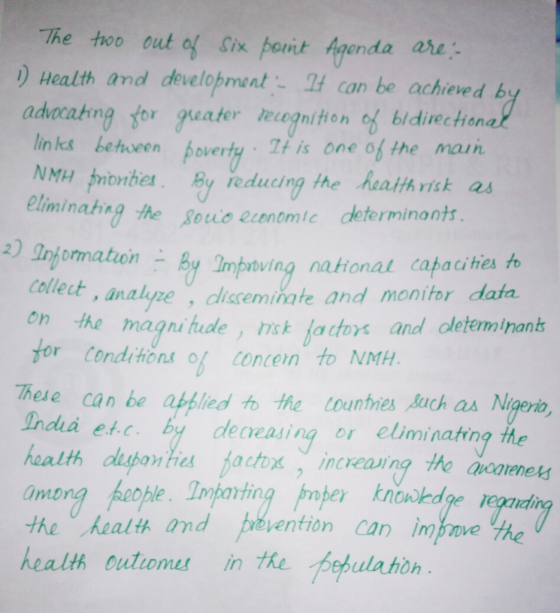 The thoo out of Six beit Agenda are ) Health and development- t can be achieved b adocahng for geater wgnition of bidiechion