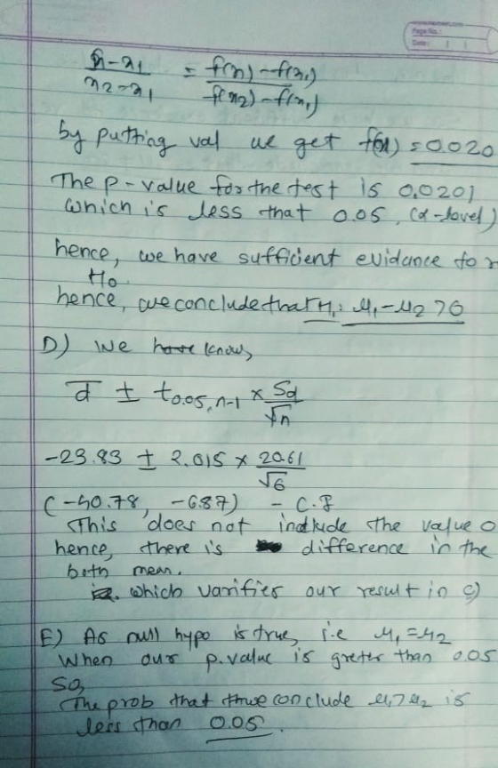 n-al from) - f121) ff M2) fla.) by putting val we get fon) 20.020 The p-value for the test is 0.0201, which is less that cos,