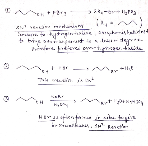 herefore brèleved overt내。Mgen-halide 2 NaBr 3 он Ha SO H BY often in Aitu to give bromo ale ahu , sN2 Reaction