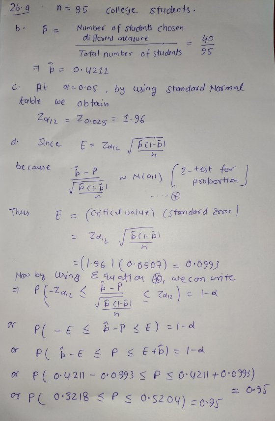 n = 95 こ C. we 2012 P-Zain 26.a College students. b. 8 = Number of students chosen different measure yo Total number of stude