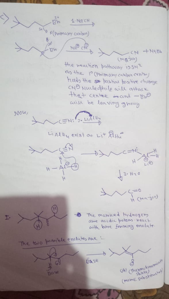 Br 1. Nach 1. NACH BP(primary canbon) Na -CN + Nabh - (Maton) the heaction pattoway is SN² as the 1 (Phimany canbon centre) h