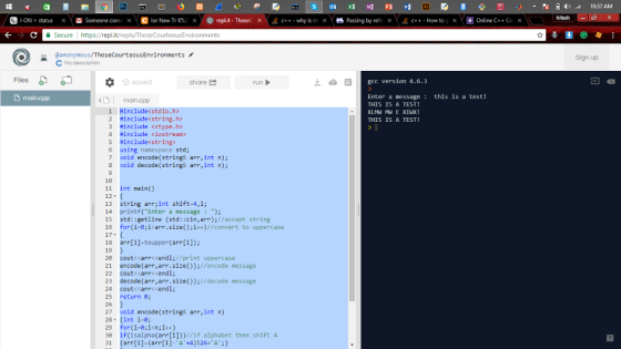 四ウ勇 緊自49 all 10:37 AM hitesh 1-0N> status x someone com X @lor New Tr K%2 @replit-Thosec x c++-why is st X % Passing by refe