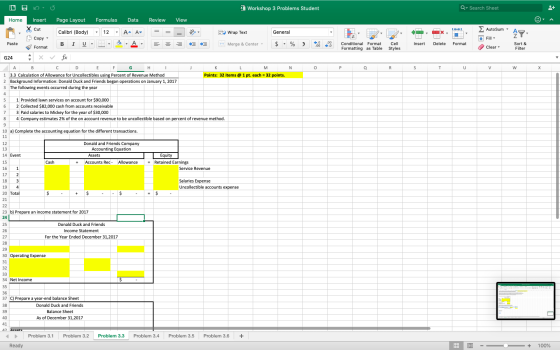 Workshop 3 Problems Student Q Search Sheet Calibri (Body) , 12 - A- A = = = 0 5p Wrap Text Σ AutoSum ΑΡ. General $ % Merge &