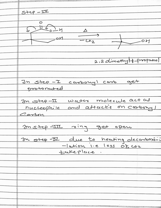 step on co2 041 2,2 dimethyl-1-propanol In step -I carbonyl carb get protonated In step-I nucleophile Carbon water molecule a