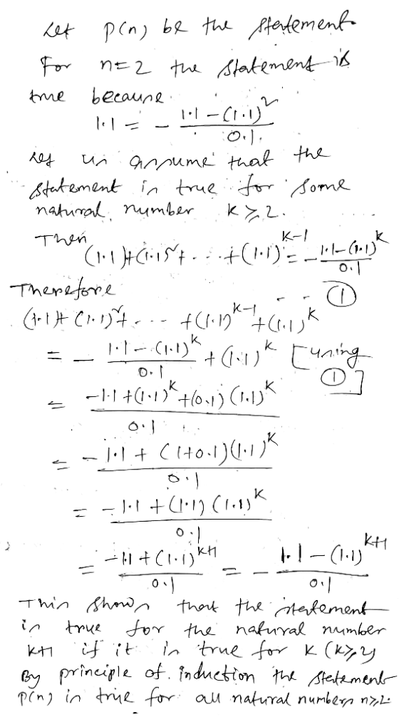 lila-llections het peng be the startement For n=2 the Statement is true because ! 0 hey un anume that the statement in true