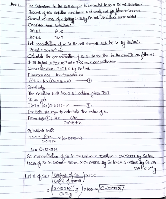 The Selenium in the Soil Sample is extracted in to a Soml Solution 3.00ml of this solution was taken and analyzed for fluoros