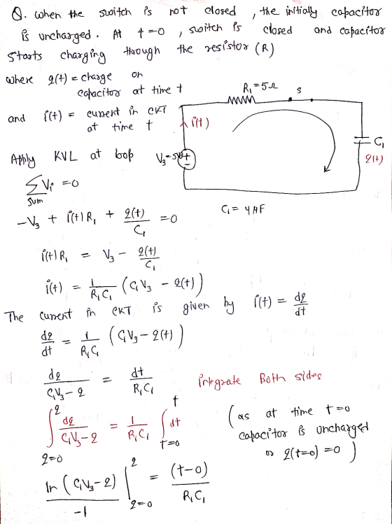 closed switch Ps 1 the initially capacitor closed and capacitor through the resistor (R) Q. When the switch is not is unchang