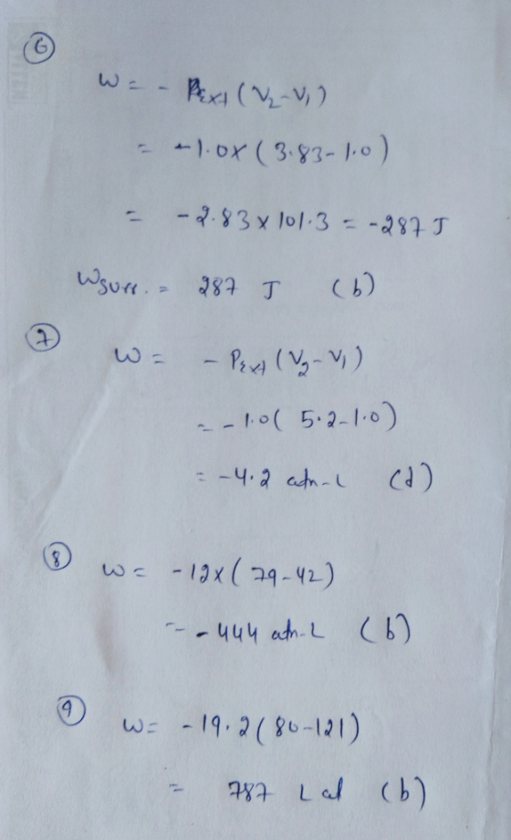 W- - Pext ( V) - -1.08 ( 3-83-1,0) - - 2.83101.3 = -287 J Wsurt. - 287 J (6) wa – Pet (VV) 2-10( 5.2-1.0) - 4.2 etu-l (d) & w