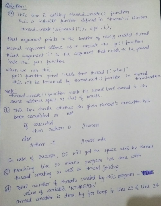 Alection: O This line is calling thread create () function This à mbilt functien defined in thread-h libraXY. thread create