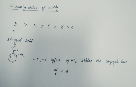 ader of acidity Decuaiy D A E B>c T arqut Arid No Base cajugat M1 et No blre the auel