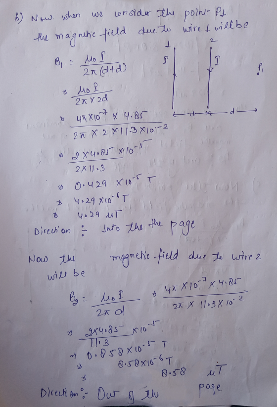 we 6) Now. when consider the point Pt the magnetic field due to wire & will be d B, 21 dtd) Mor L I y Mol 2ax ad vo AN ЛИ 45X