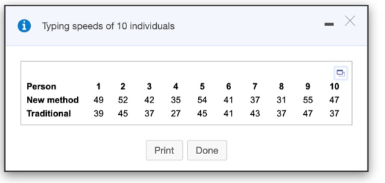 Typing speeds of 10 individuals Person New method 49 52 4235 54 41 37 31 55 47 Traditional 39 45 37 27 45 41 43 37 47 37 1 2