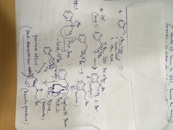 equates & baens to Lett; towared the reactant formation, in order to & Bag light 2. Naost, EtoH 3. HBR, ROOR Sol? light Brot