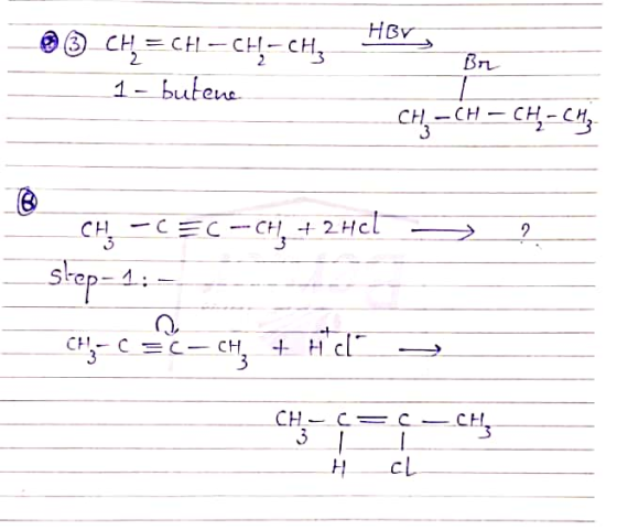 HBV 3 CH = CHL =CH-CH-CH3 Bor 1- butene CH-CH=CH-CH CH CH - CEC EC -- CH + 2HCl 2 slep-1 C3-c CH, + Halt CE CH-CEC 3 H cl