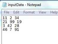 inputData Notepad File Edit Format View Help 11 2 34 21 99 19 3 42 28 46 7 91