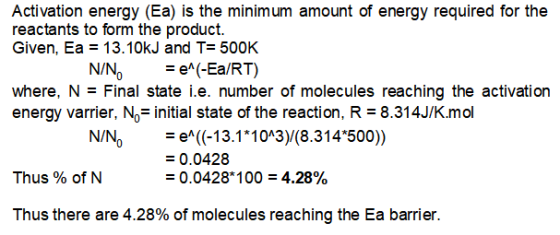 Activation energy (Ea) is the minimum amount of energy required for the reactants to form the product. Given, Ea = 13.10kJ an