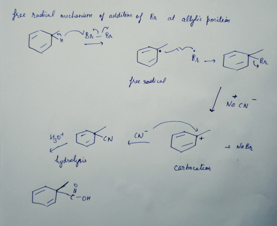 free radical mechanism of addition of Ber at allylic position free radical Hot hydrolysis G N c Et - Naby carbocation