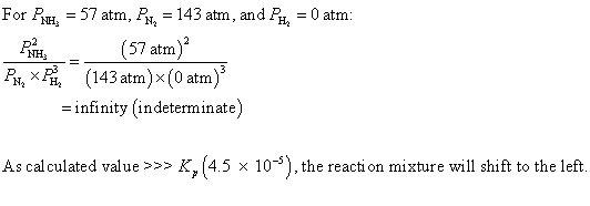 For Pe, = 57 atm, B, = 143am,anda-Oatm (57 atm) -infinity (indeterminate) As calculated value >>> K, (4.5 x 10-5), the reacti