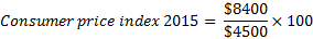 $8400 Consumer price index 2015 = $4500 X 100