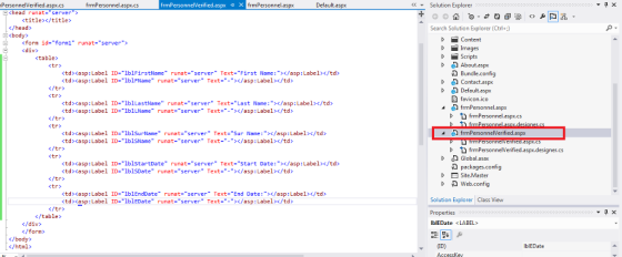PersonnelVerified.aspx.cs frmPersonnelVerified.aspx X frmPersonnel.as Default aspx <<Solution Explorer ead runat-server> ti