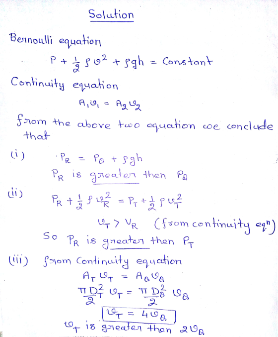 Solution Bennoulli equation P +- f(92 + fgh-constant Continuity equaion lom the above H ao oe conclude that l1 R8 eatan then