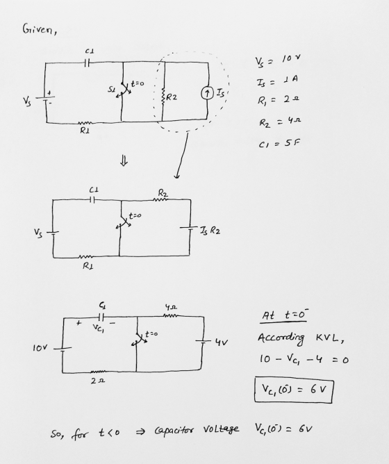 Given, СІ ht V a 10 v tro Is ТА Si SR2 f) Is V R, 22 R2 = 42 Ri ci=5F CI th Rz tro Vs Is R2 R1 ५.2 G HE At too + Na 4V Accord
