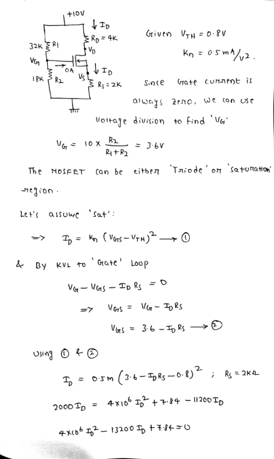 Gtivev) VTN 2 OA es 2no, We (an use Vottaje divisior to findG G1 itRO ТЪ e MOSFET can be eithLT T>.ode,om saturation Let ai