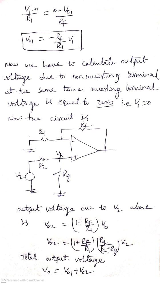 due to y V- Ri o-vo, RE Voi = -RE RI Y Now we have to calculate output voltage due to non Investing terminal at the same time