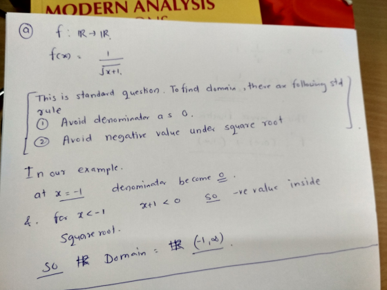 MODERN ANALYSIS 呎→ IR Cx) This is standard ueshon To find dma thee a fog st4 O Avsid denominator as o. ② Avoid negative value