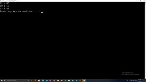 CAUserslusenDesktopDebugiOutput.ese 12: 00 0015 12 45 Press any key to continue . . . Activate Windows Go to Settings to acti
