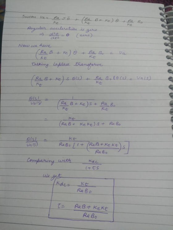 Guven va Angular Ra J o (Ra Bt ke) acceleration is zero o + Ra Bo Now we have (Raß + ke) o + Ra Bo - va talking Laplace trans