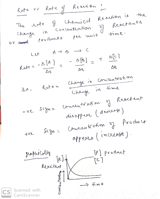 Rate or Rate of Reaction & The rate of Chemical Change in concentration or and products per unit Reaction is the 7 Reactants