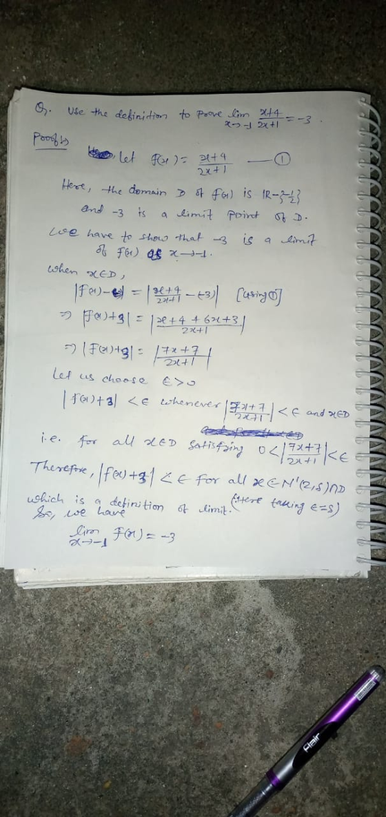 on. Use the definition to prove lim - x+4. 2x + Proof by let fel=x+4 0 2x+1 Here, the domain 3 of fail is 1R - 123 and -3 ts