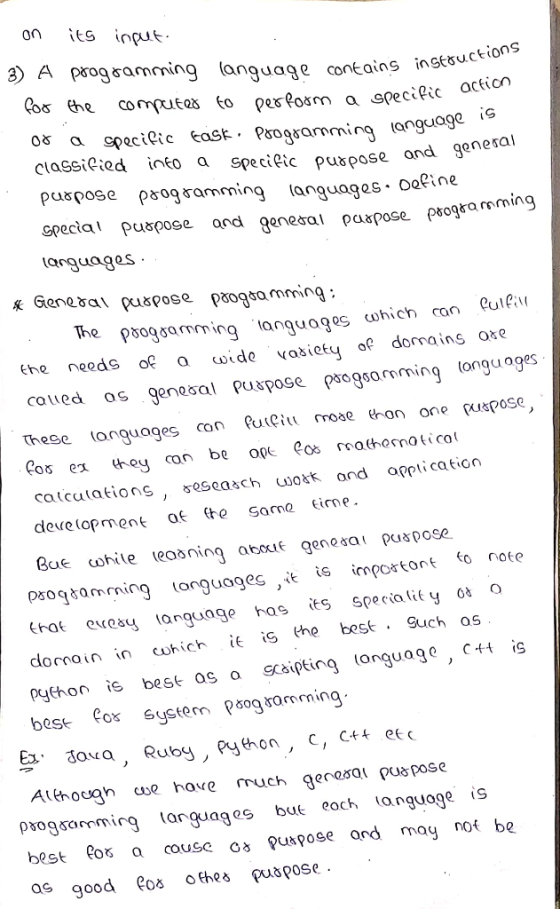 Es input 3) A progamming language contains ingt&uctions Coo the computes to perfogm a epecieic acticn Paogramming anguage is