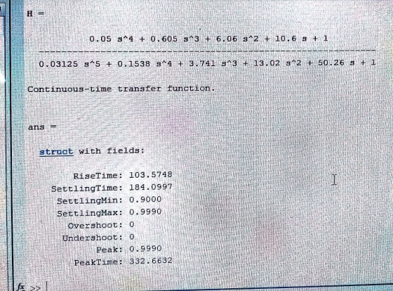0.05 s40. 605 s13 1 6 06 S 2110 6 S + 1 0.03125 s*5 + 0.1538 s 4 + 3.741 s3 + 13.02 s 2 50.26 s 1 Continuous-time transier tu