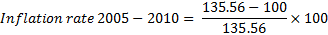 Inflation rate 2005 - 2010 = 135.56 - 100 135.56 - X 100