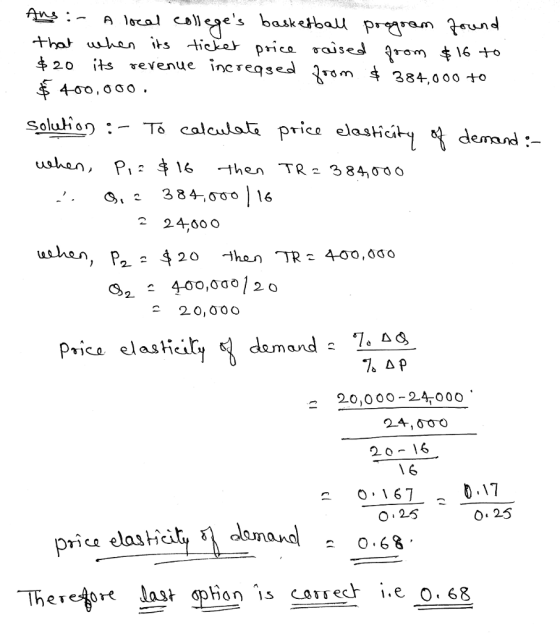 +2o its vevenue increqs ed lom * 384,0 00to SoluionT6calculai price elastic TICQ aSHCA derand :- P.2 420 -then -TR 400,000 2