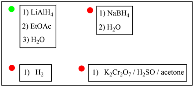 1) LiAlH
2) EtOAC
3) H2O
1) NaBH4
2) H.O
1)
H
1) K,Cr,0/H SO / acetone