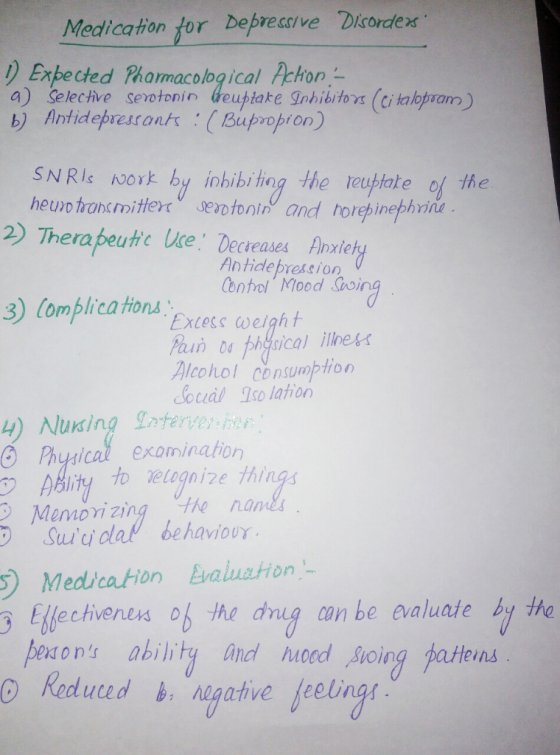 Medication for bepressive Disordexs ) Expected Phormacological Pchon- G) Selecthe sevotonin Heuptake Snhibitox (Ci talopram)
