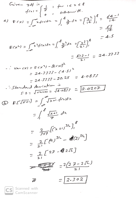 - Griver pdf inl i for iss few = h lo , for is xs8 Otherwise. 7 64-1 rx2 = a) ECx) x = 1 x foxlan 14 a) Fex) = L 3401dx = 5,