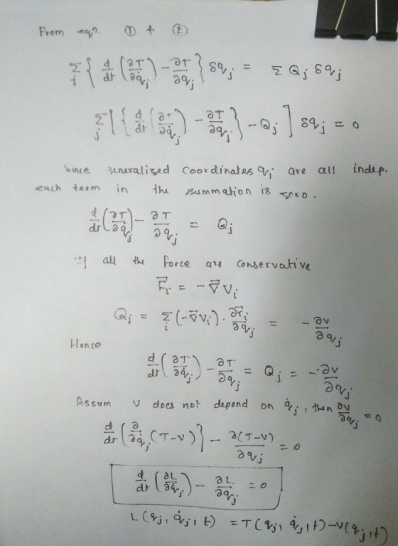 from eant 2 71 (40), 50, = 3a; saj Since term each reneralized in the indep. coordinates ai summation is are all sooo. OT If